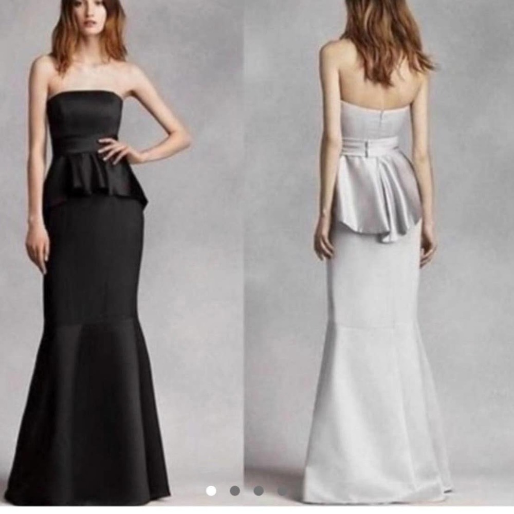 White by Vera Wang Silver Peplum Strapless Maxi Gown Dress Size 12 - Picture 2 of 9
